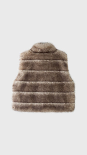 Gilet Senza Maniche Donna in Pelliccia Sintetica, Modello Collo Alto Elegante, Gilet Corto Invernale Casual per Abbinamenti Outfit