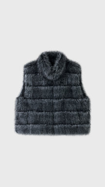Gilet Senza Maniche Donna in Pelliccia Sintetica, Modello Collo Alto Elegante, Gilet Corto Invernale Casual per Abbinamenti Outfit