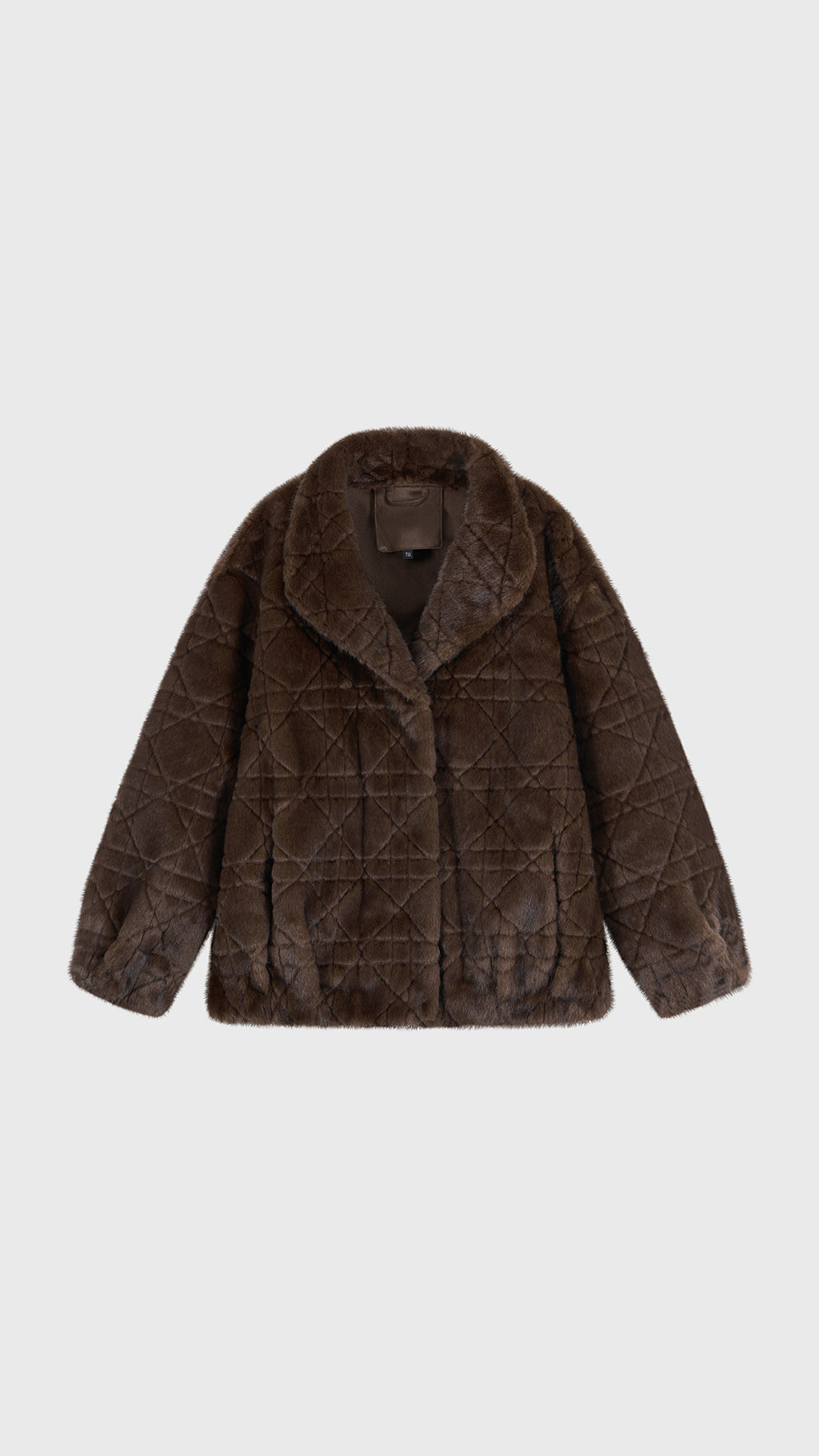 Giacca Corta Donna in Peluche Sintetico, Collo a Revers Ampio, Modello Corto Invernale Elegante-1