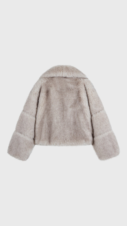 Giacca Corta Donna in Peluche Sintetico, Collo a Revers Ampio, Modello Corto Invernale Elegante