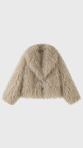 Giacca Corta Donna in Pelliccia Sintetica, Cappotto con Collo a Revers Ampio, Modello Soffice Caldo Autunno Inverno, Taglie S/M e L/XL