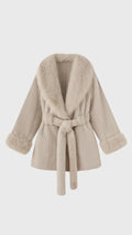 Cappotto Donna in Pelliccia Sintetica con Cintura a Nodo, Giacca Elegante Taglia Unica, Modello Avvolgente Caldo Invernale
