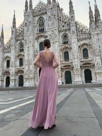 Abito “Callista” – Vestito Lungo Scollo a V con Spalline Drappeggiate e Spacco Laterale