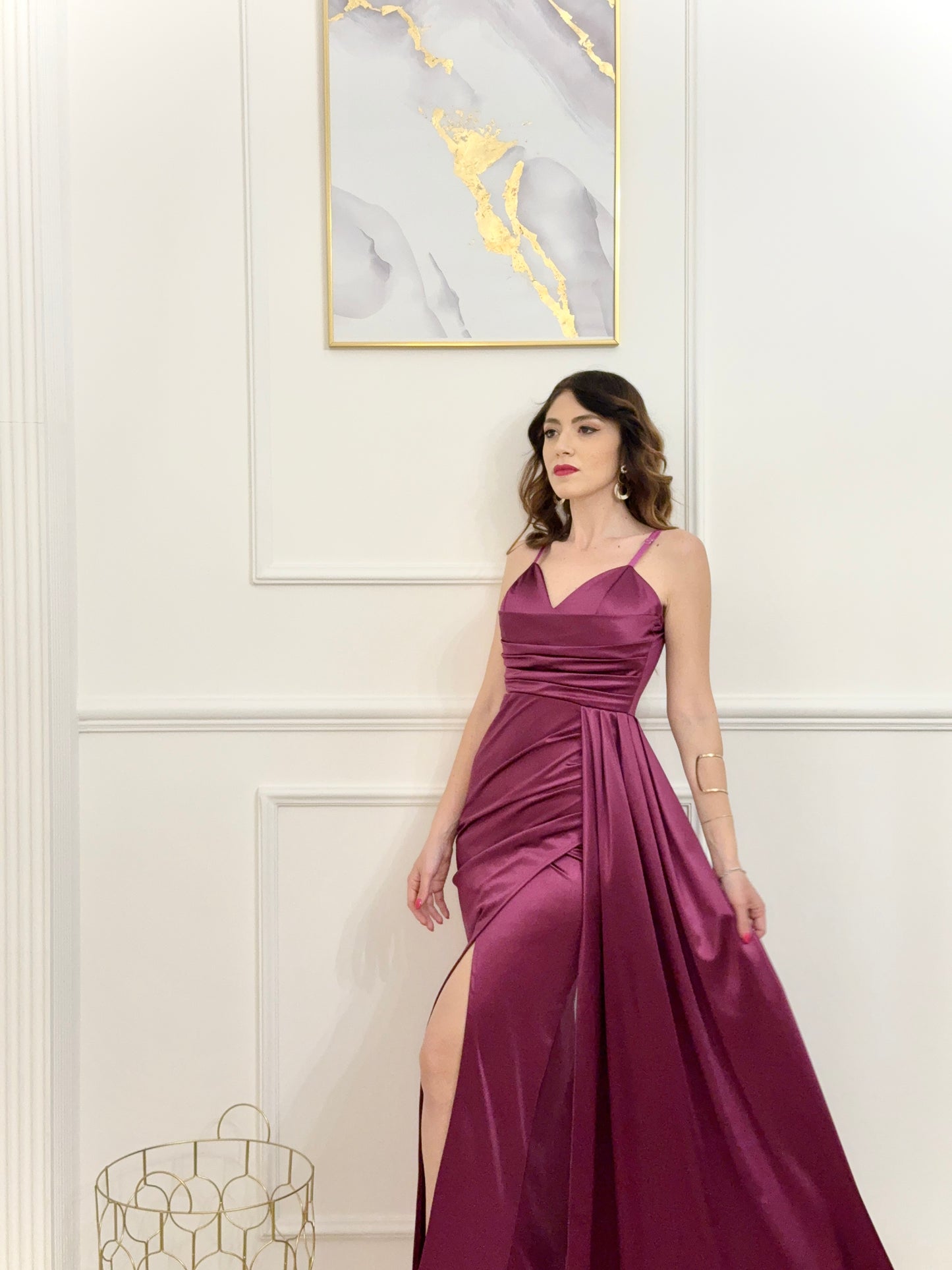 Abito lungo satinato drappeggiato Emma