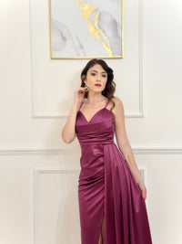 Abito lungo satinato drappeggiato Emma