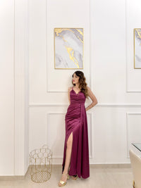 Abito lungo satinato drappeggiato Emma