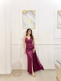 Abito lungo satinato drappeggiato Emma