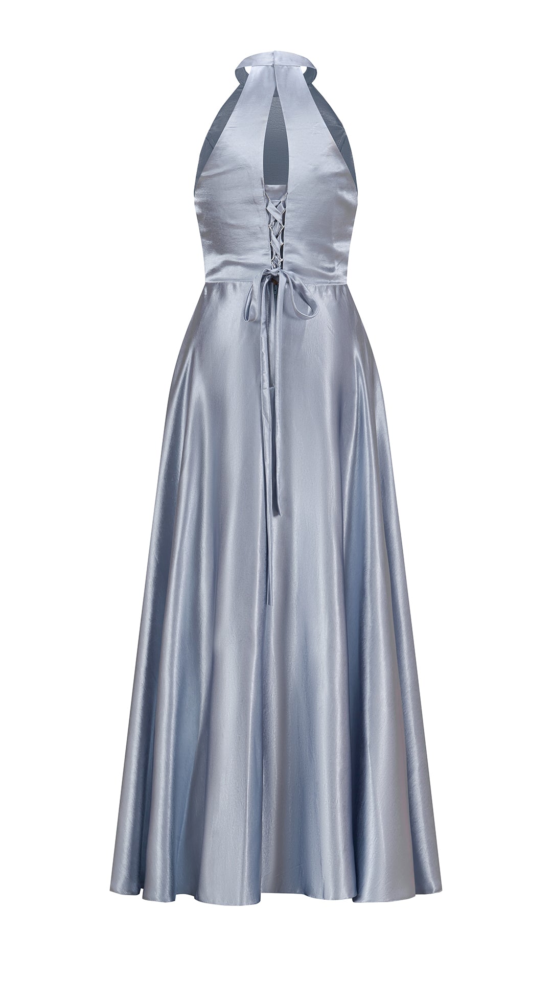 Vestito Lungo Satin Donna Collo Halter con Fiocco Legabile, Abito Elegante Vita Definita e Gonna Ampia da Cerimonia