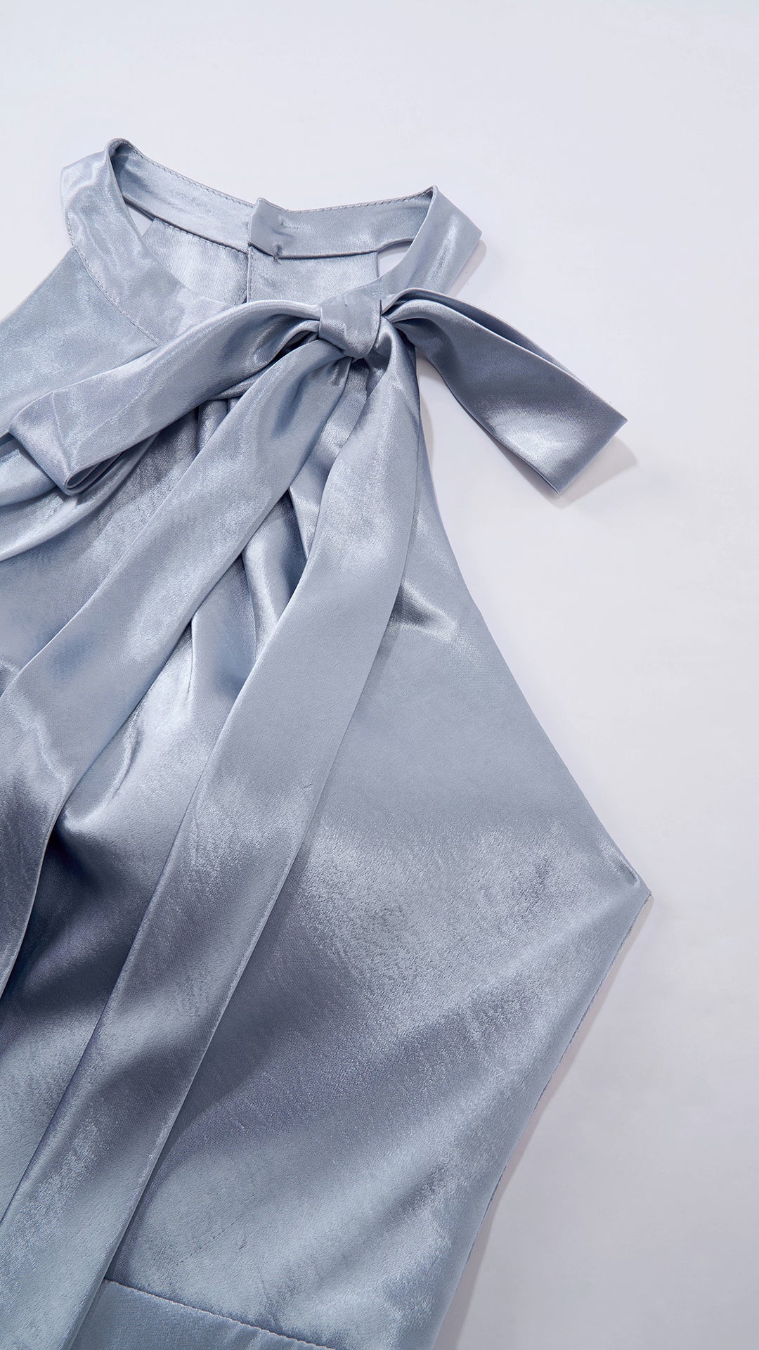 Vestito Lungo Satin Donna Collo Halter con Fiocco Legabile, Abito Elegante Vita Definita e Gonna Ampia da Cerimonia