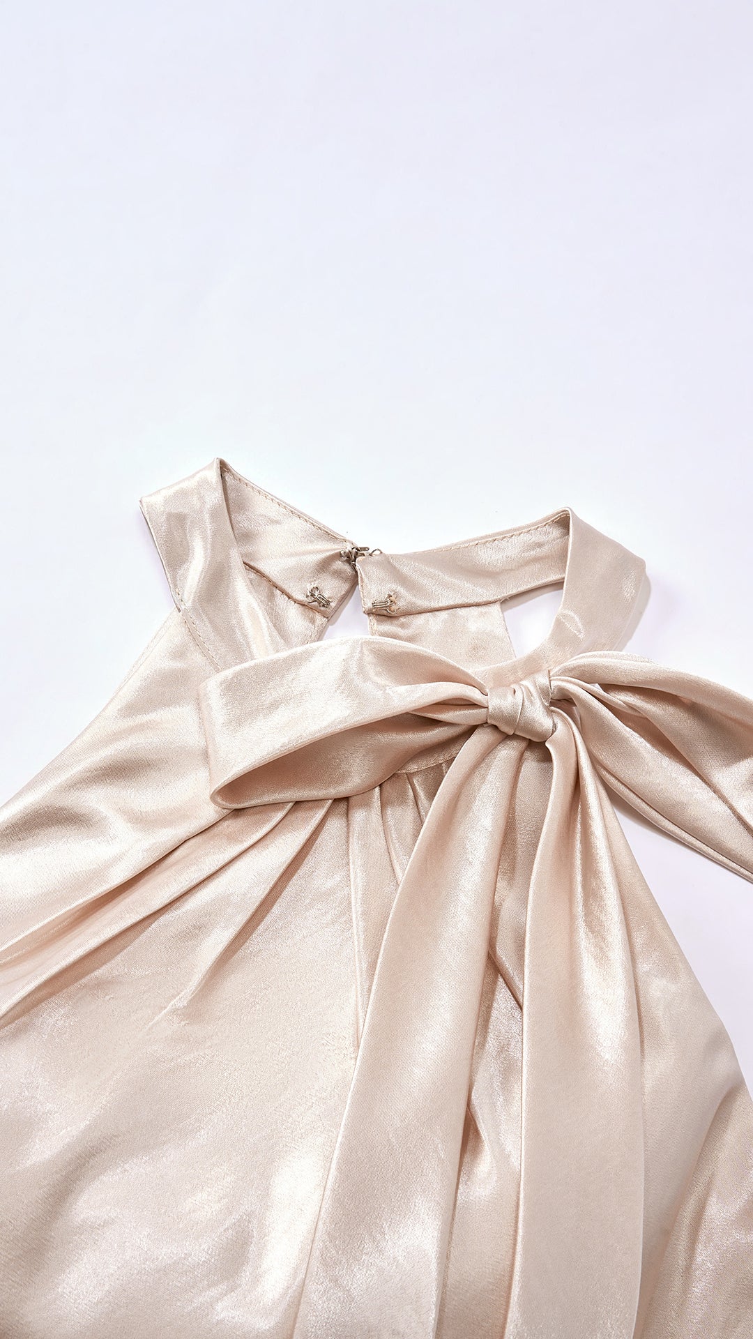 Vestito Lungo Satin Donna Collo Halter con Fiocco Legabile, Abito Elegante Vita Definita e Gonna Ampia da Cerimonia