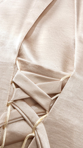 Vestito Lungo Satin Donna Collo Halter con Fiocco Legabile, Abito Elegante Vita Definita e Gonna Ampia da Cerimonia