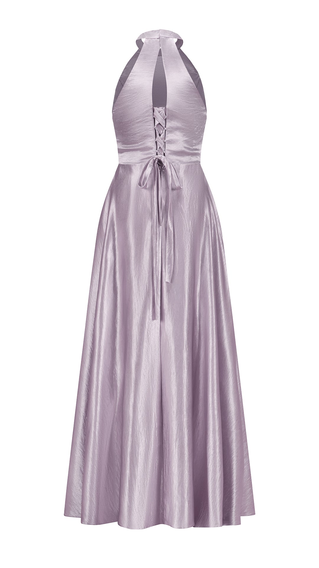 Vestito Lungo Satin Donna Collo Halter con Fiocco Legabile, Abito Elegante Vita Definita e Gonna Ampia da Cerimonia