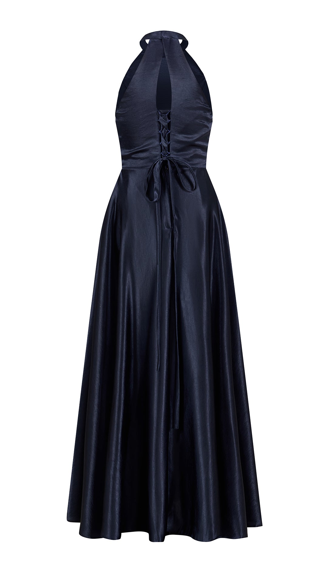 Vestito Lungo Satin Donna Collo Halter con Fiocco Legabile, Abito Elegante Vita Definita e Gonna Ampia da Cerimonia