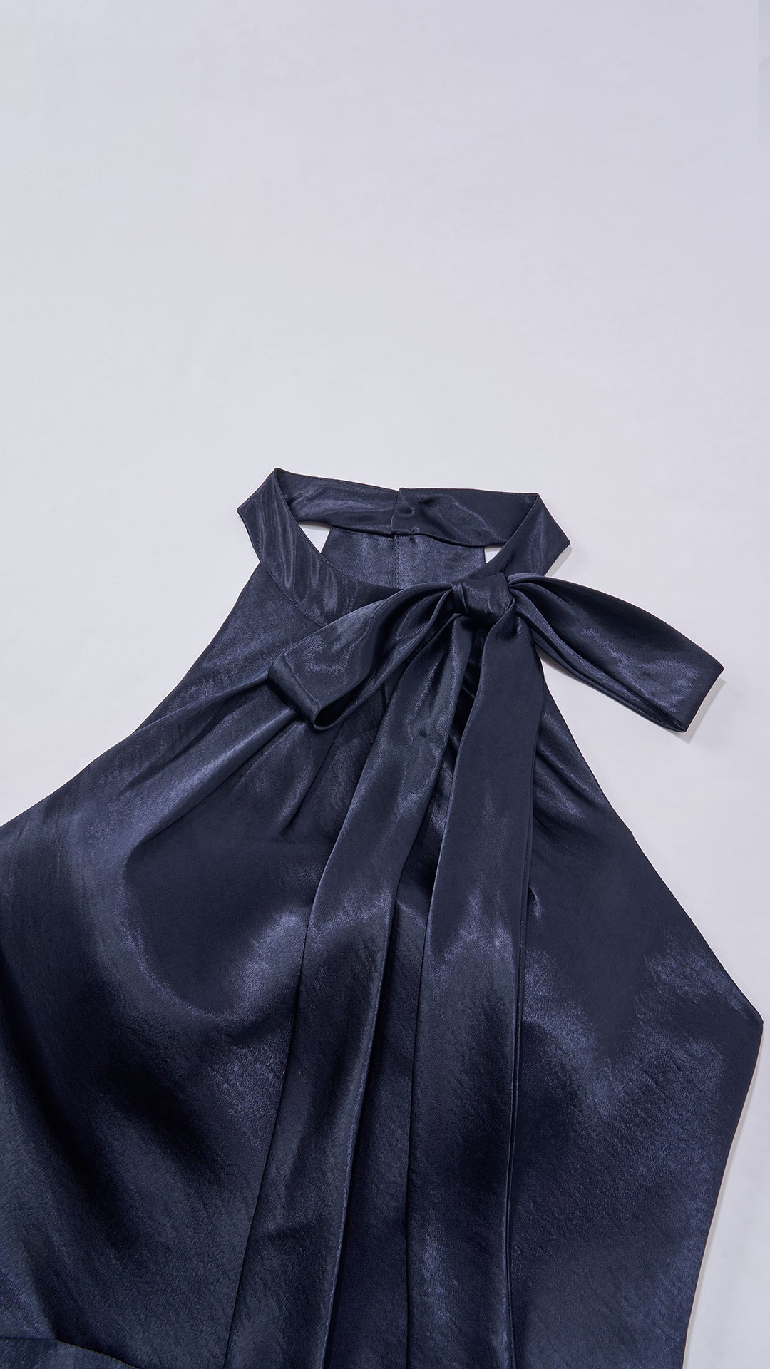 Vestito Lungo Satin Donna Collo Halter con Fiocco Legabile, Abito Elegante Vita Definita e Gonna Ampia da Cerimonia