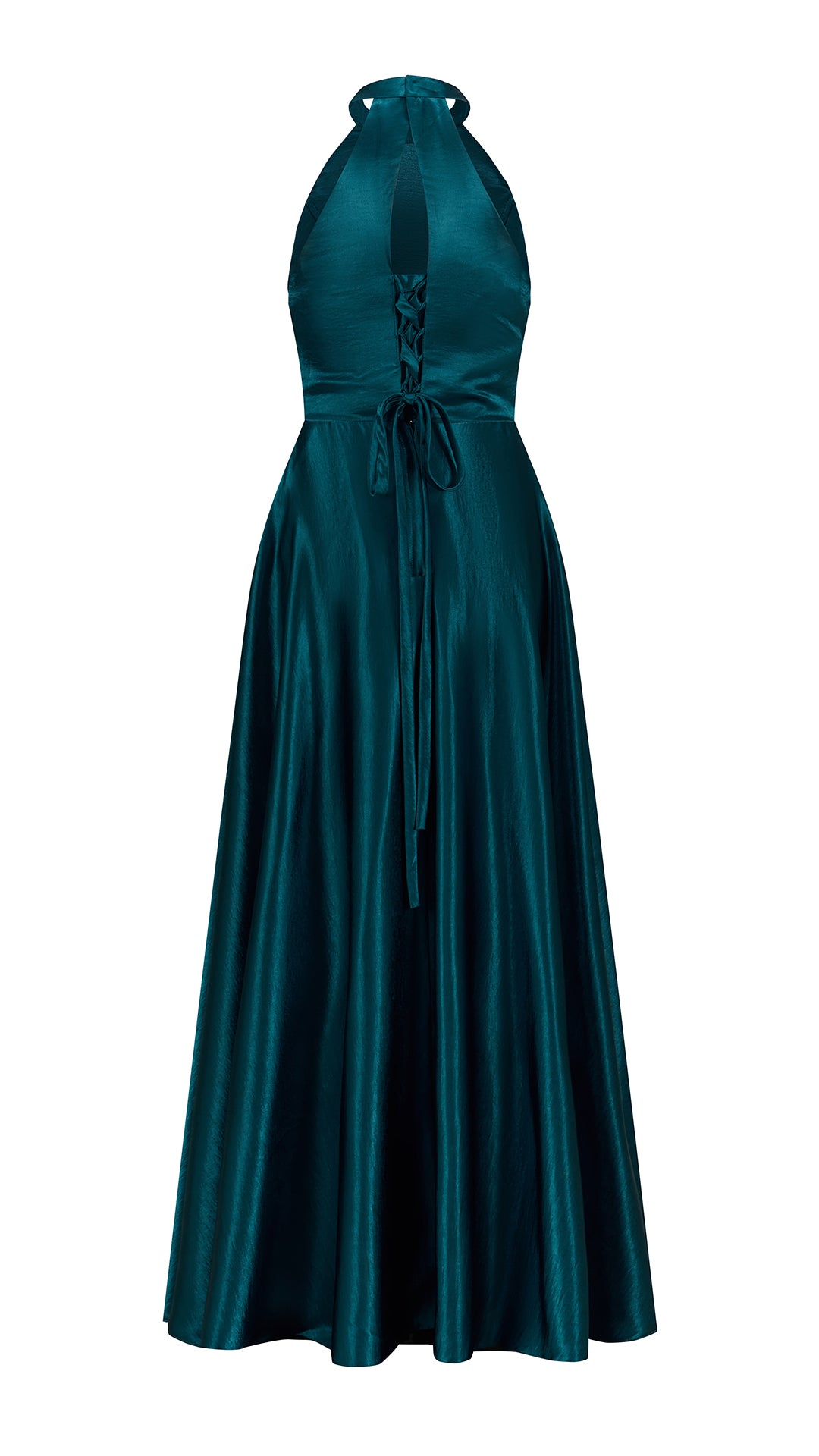 Vestito Lungo Satin Donna Collo Halter con Fiocco Legabile, Abito Elegante Vita Definita e Gonna Ampia da Cerimonia
