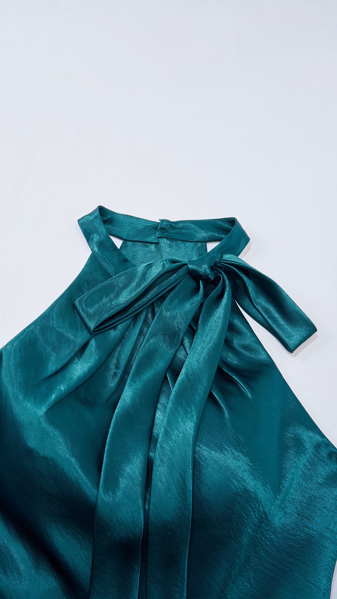 Vestito Lungo Satin Donna Collo Halter con Fiocco Legabile, Abito Elegante Vita Definita e Gonna Ampia da Cerimonia