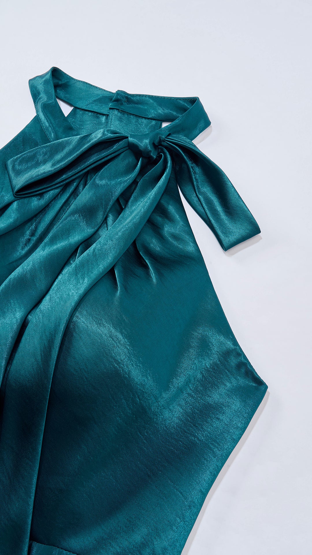 Vestito Lungo Satin Donna Collo Halter con Fiocco Legabile, Abito Elegante Vita Definita e Gonna Ampia da Cerimonia