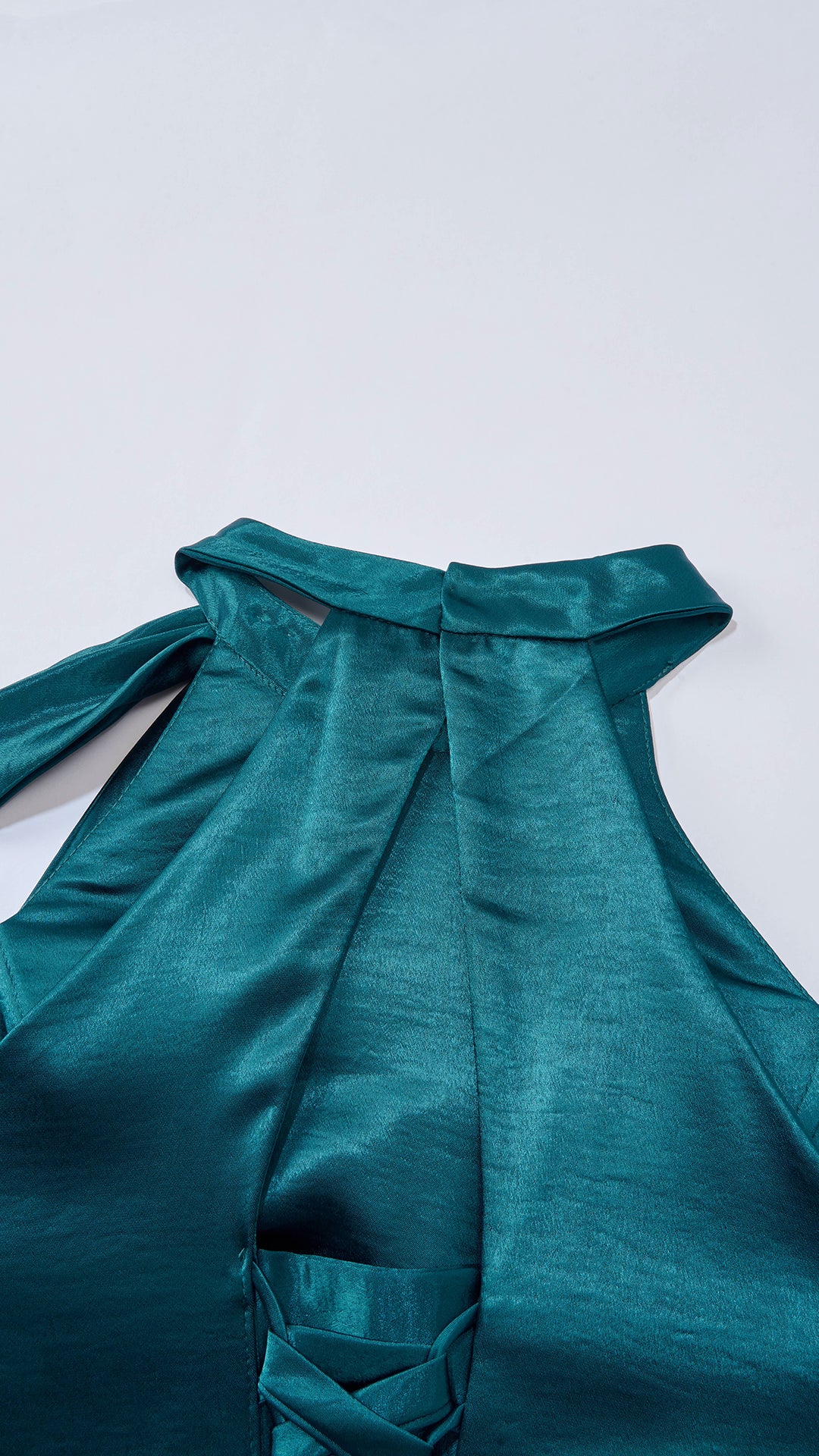 Vestito Lungo Satin Donna Collo Halter con Fiocco Legabile, Abito Elegante Vita Definita e Gonna Ampia da Cerimonia