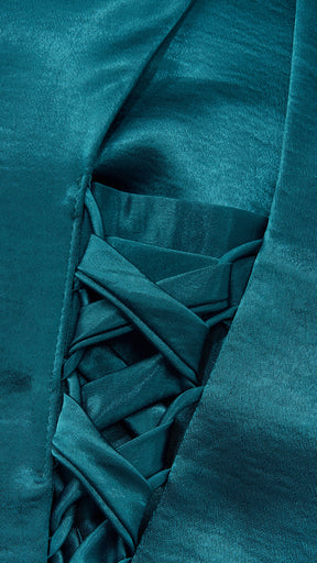 Vestito Lungo Satin Donna Collo Halter con Fiocco Legabile, Abito Elegante Vita Definita e Gonna Ampia da Cerimonia