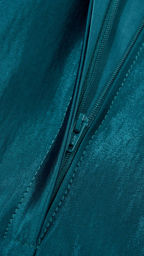 Vestito Lungo Satin Donna Collo Halter con Fiocco Legabile, Abito Elegante Vita Definita e Gonna Ampia da Cerimonia