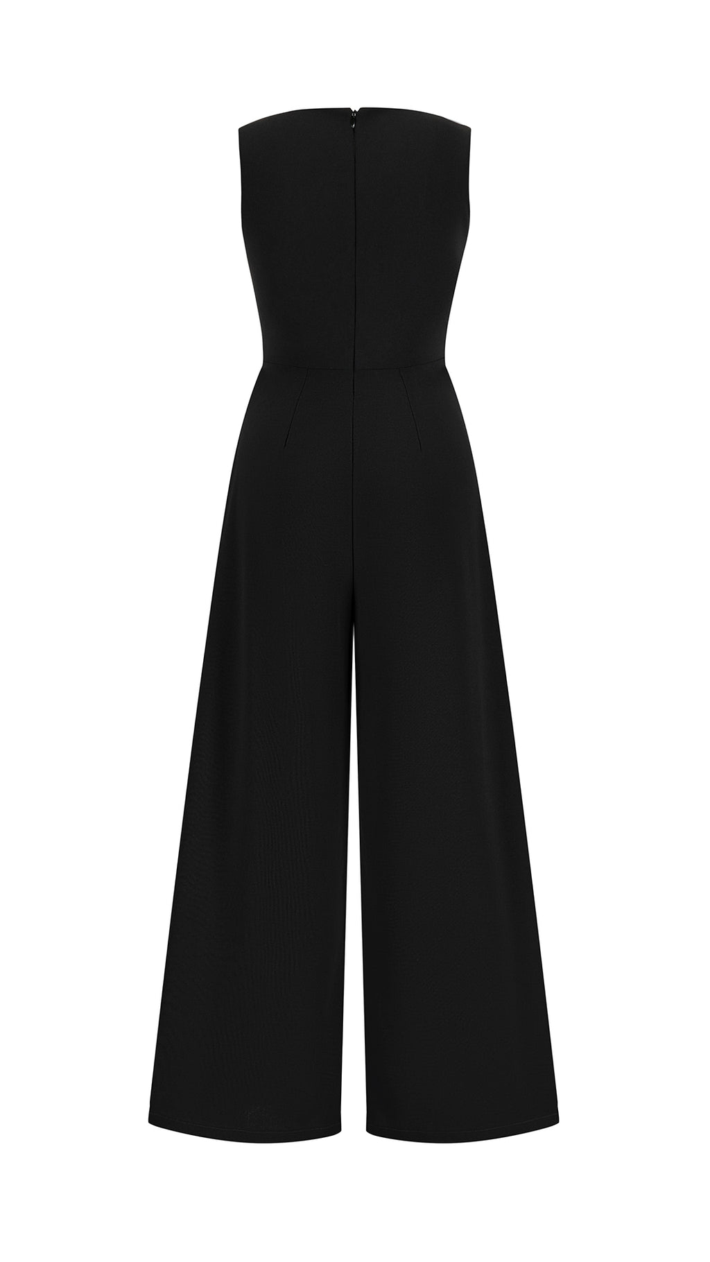 Tuta Intera Donna Senza Maniche a V, Pantaloni Zampa con Sovrapposto e Spilla Decorativa, Elegante per Eventi e Cerimonie