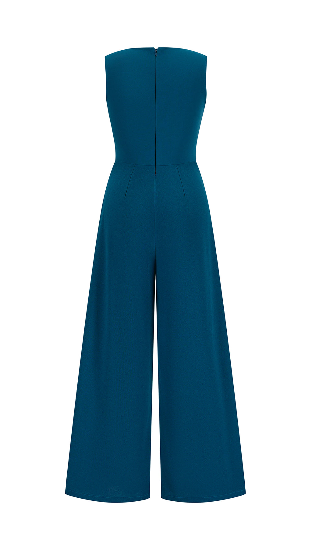 Tuta Intera Donna Senza Maniche a V, Pantaloni Zampa con Sovrapposto e Spilla Decorativa, Elegante per Eventi e Cerimonie