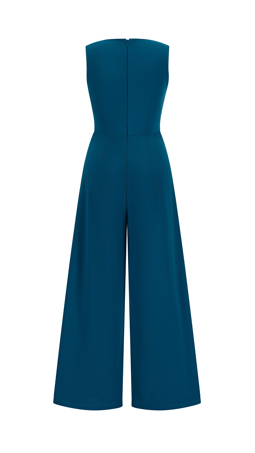 Tuta Intera Donna Senza Maniche a V, Pantaloni Zampa con Sovrapposto e Spilla Decorativa, Elegante per Eventi e Cerimonie