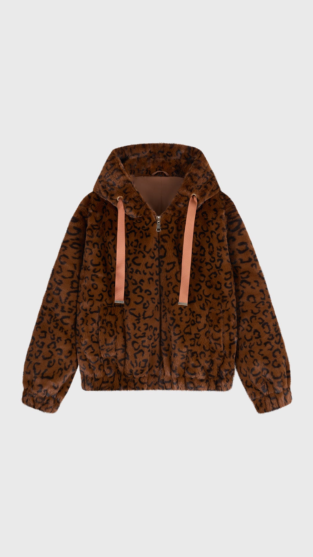 Giacca con cappuccio in peluche sintetica con zip e coulisse