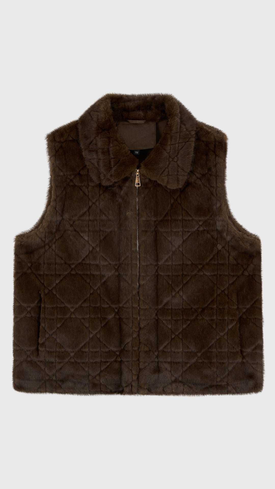 Gilet Senza Maniche in Peluche Sintetico, Colletto Rialzato con Zip, Modello Trapuntato, Giacca Gilet Invernale Casual per Donna
