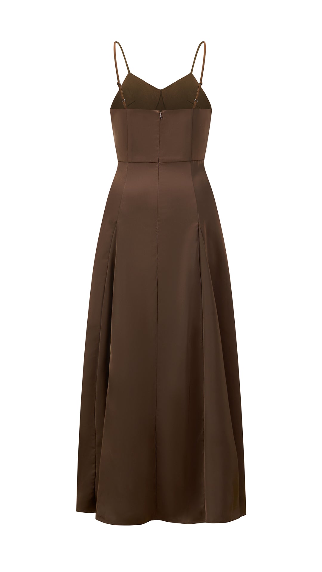 Abito midi in raso donna, spalline sottili, scollo a V, gonna a campana elegante