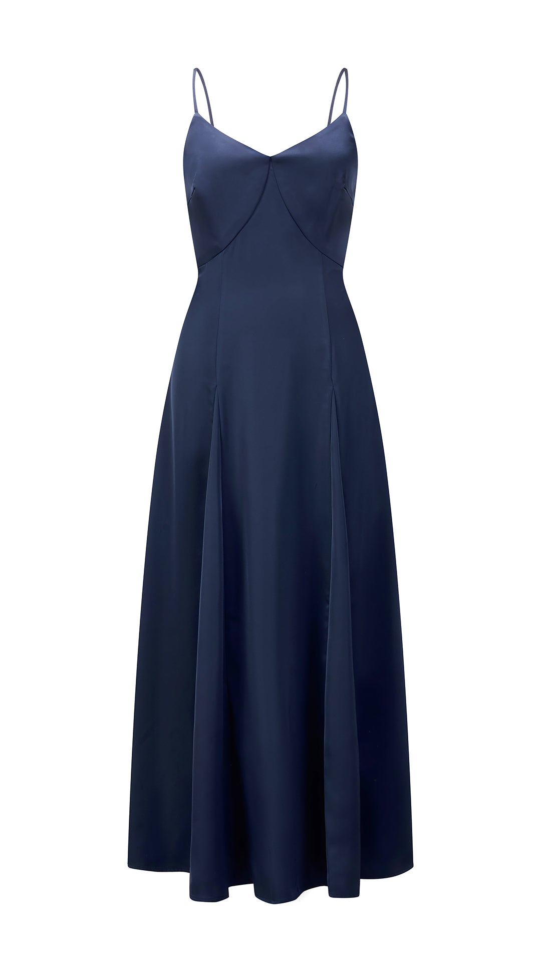 Abito midi in raso donna, spalline sottili, scollo a V, gonna a campana elegante
