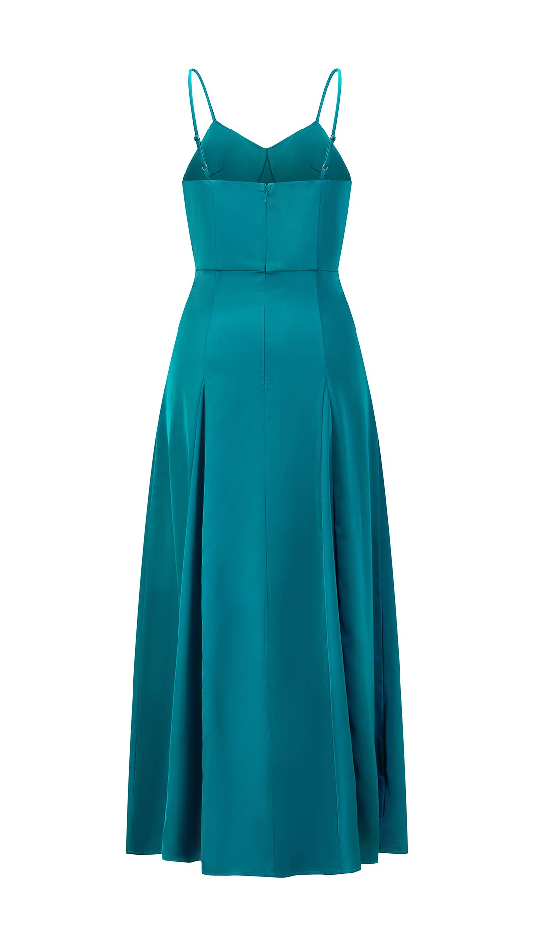 Abito midi in raso donna, spalline sottili, scollo a V, gonna a campana elegante