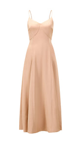 Abito midi in raso donna, spalline sottili, scollo a V, gonna a campana elegante