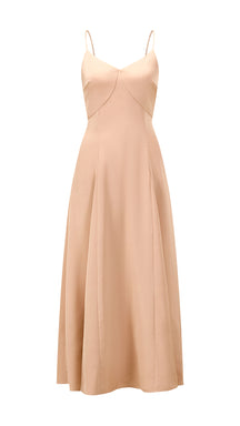 Abito midi in raso donna, spalline sottili, scollo a V, gonna a campana elegante