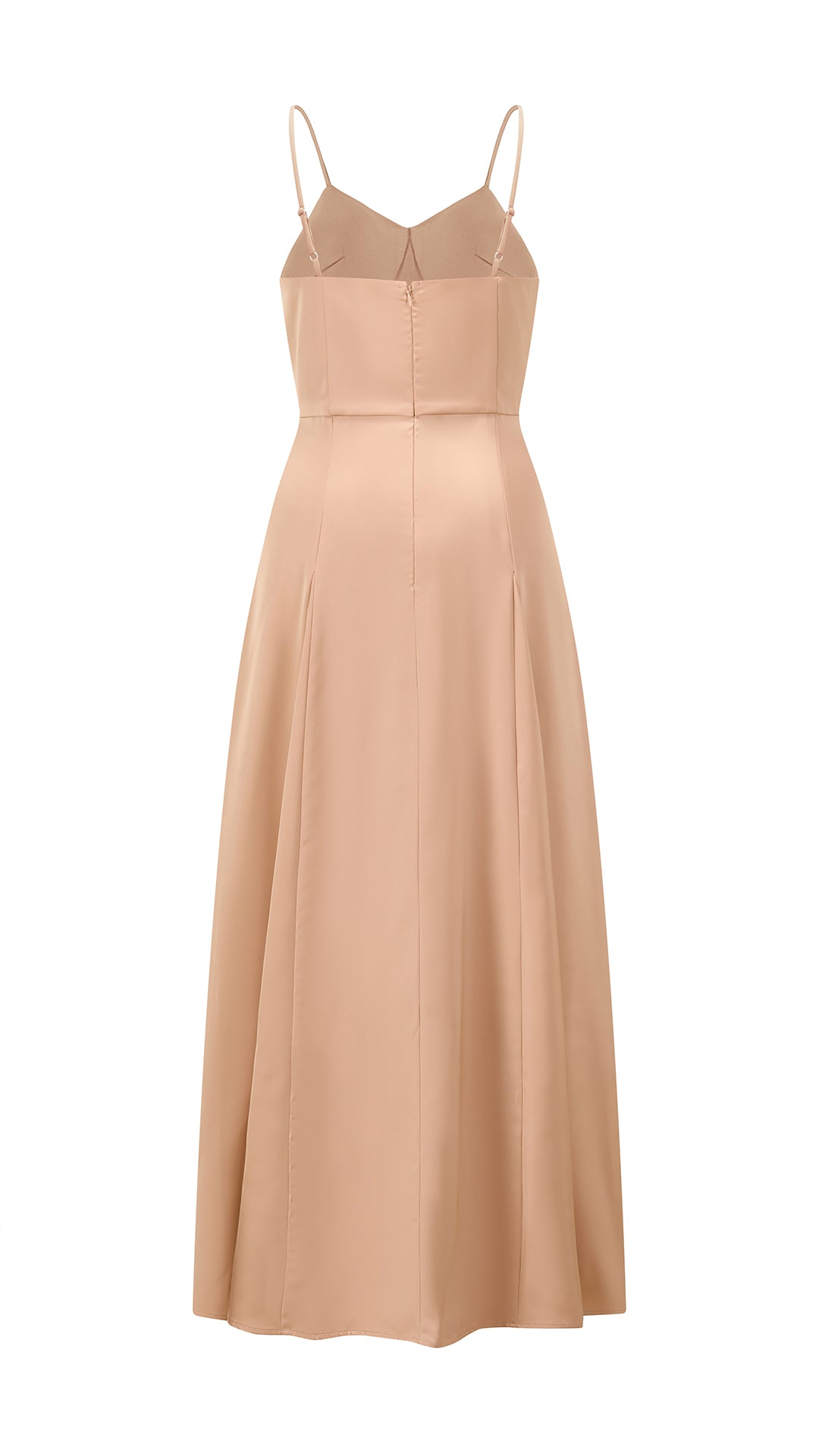 Abito midi in raso donna, spalline sottili, scollo a V, gonna a campana elegante