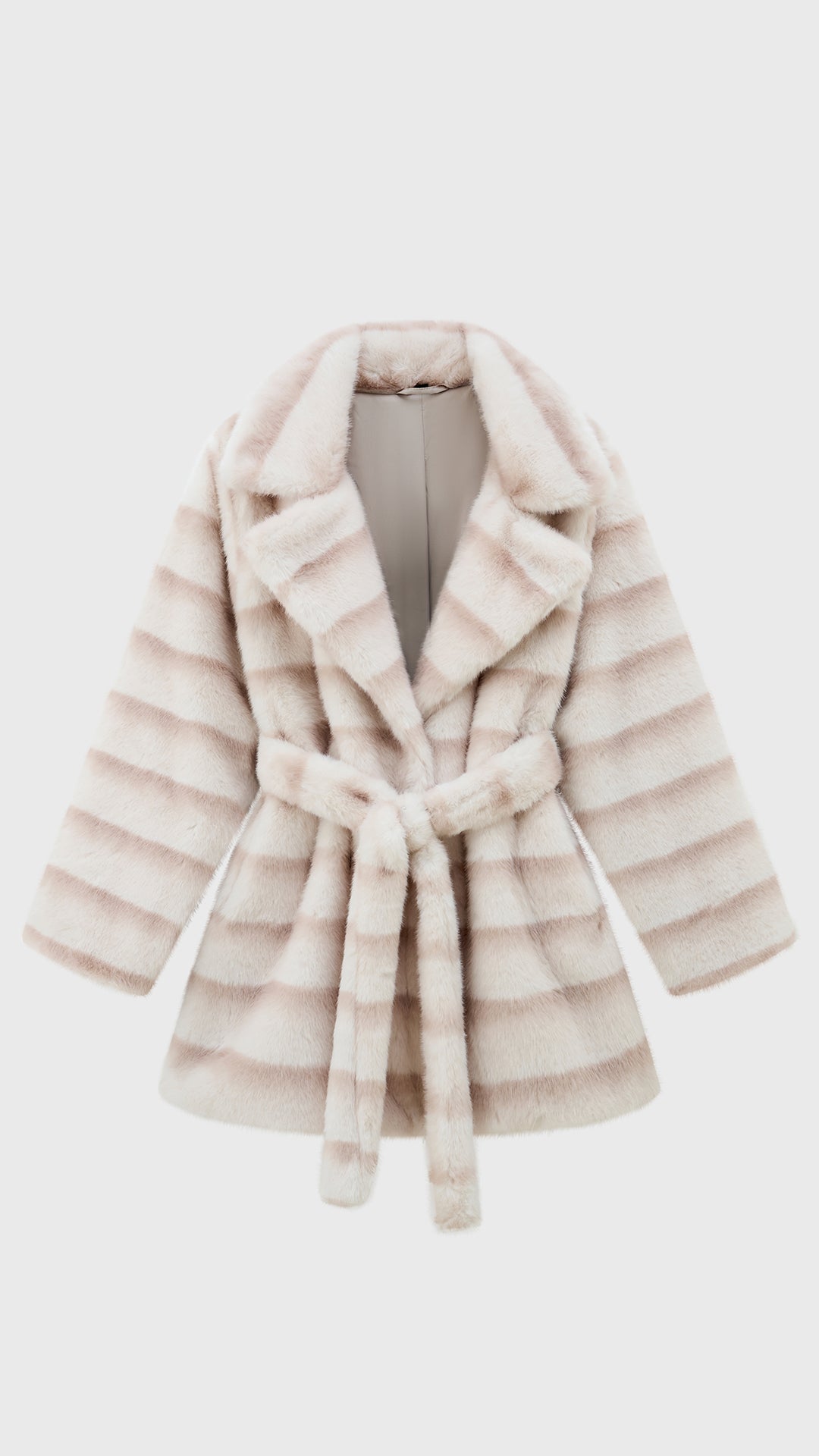 Cappotto medio donna in pelliccia sintetica, ampio collo a rever con cintura regolabile