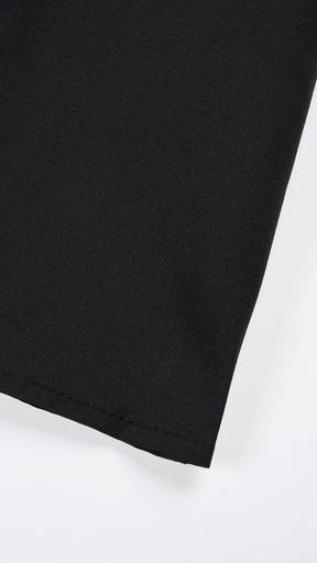 Abito lungo elegante con scollo a collo alto a fiocco, design bicolore con top asimmetrico e gonna fluida