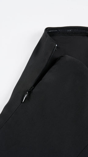 Abito lungo elegante con scollo a collo alto a fiocco, design bicolore con top asimmetrico e gonna fluida