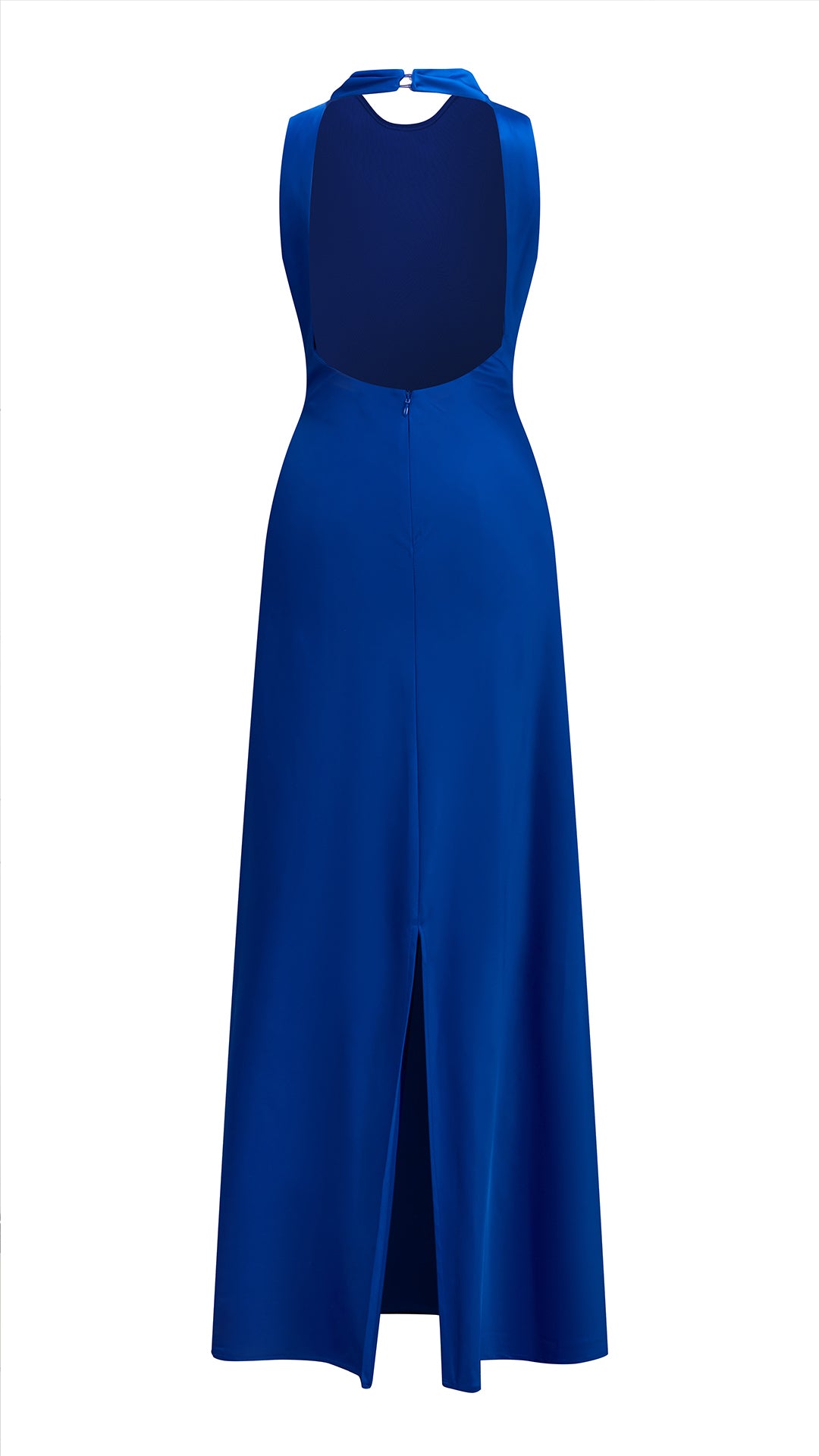 Abito lungo elegante senza maniche con scollo a collo drappeggiato e dettaglio a fibbia, in tessuto fluido, per cerimonie e occasioni speciali