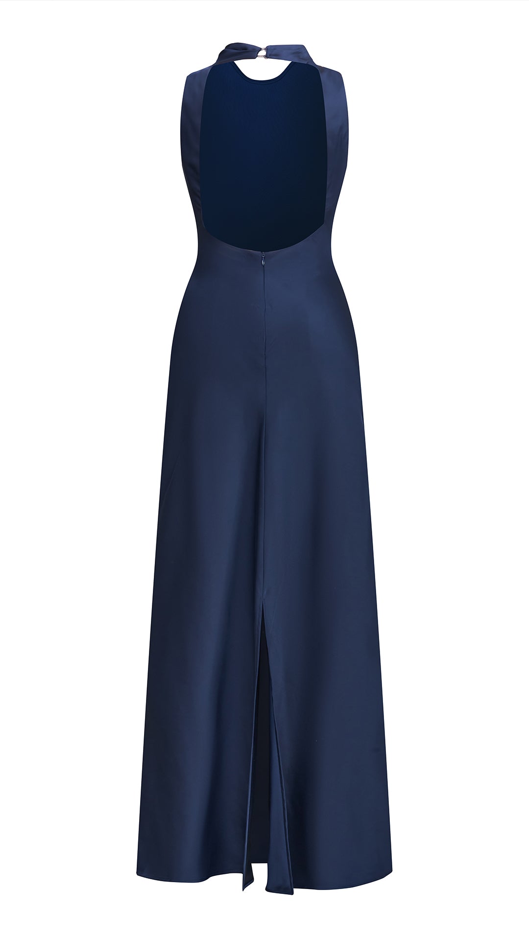 Abito lungo elegante senza maniche con scollo a collo drappeggiato e dettaglio a fibbia, in tessuto fluido, per cerimonie e occasioni speciali