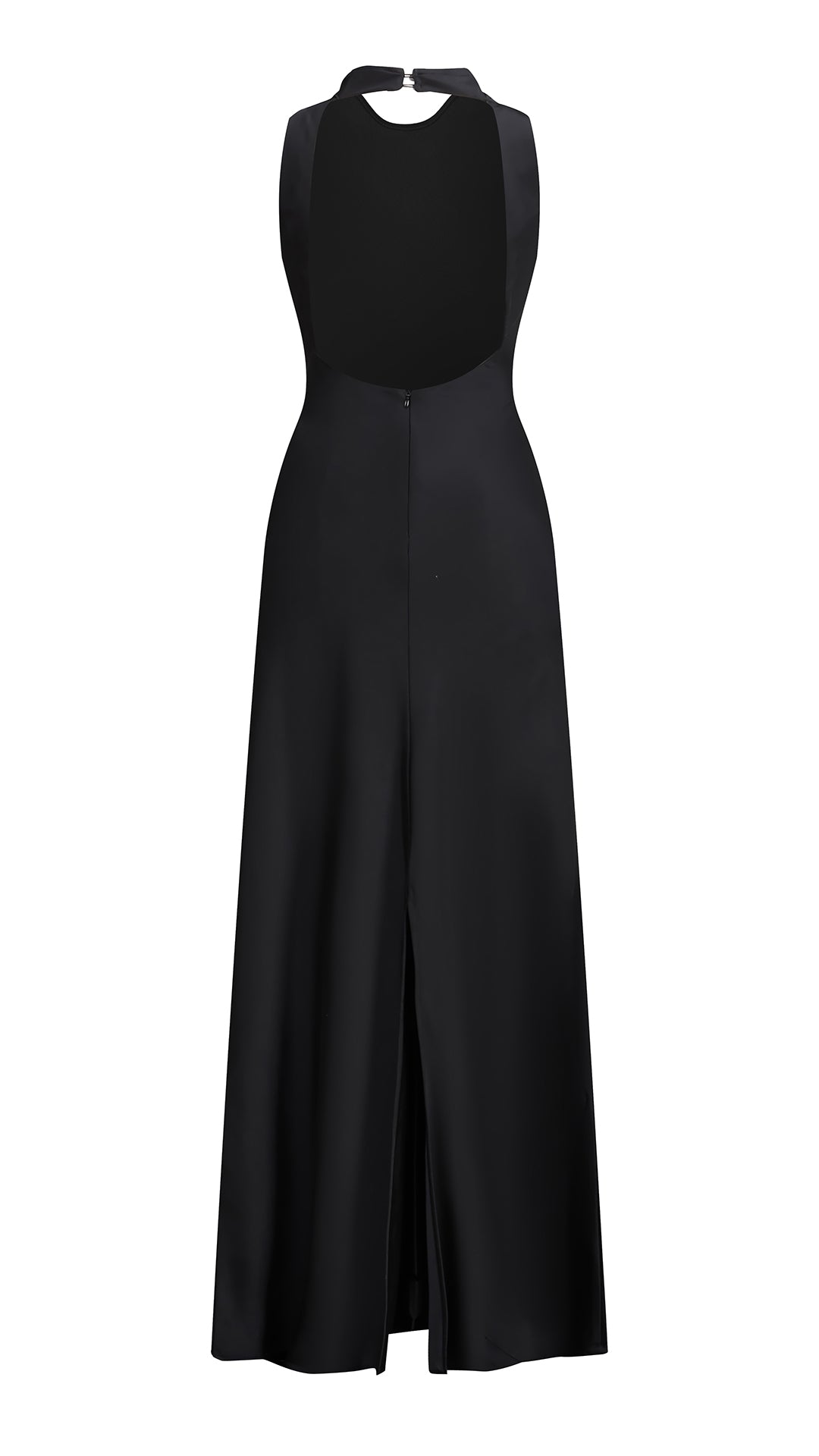 Abito lungo elegante senza maniche con scollo a collo drappeggiato e dettaglio a fibbia, in tessuto fluido, per cerimonie e occasioni speciali