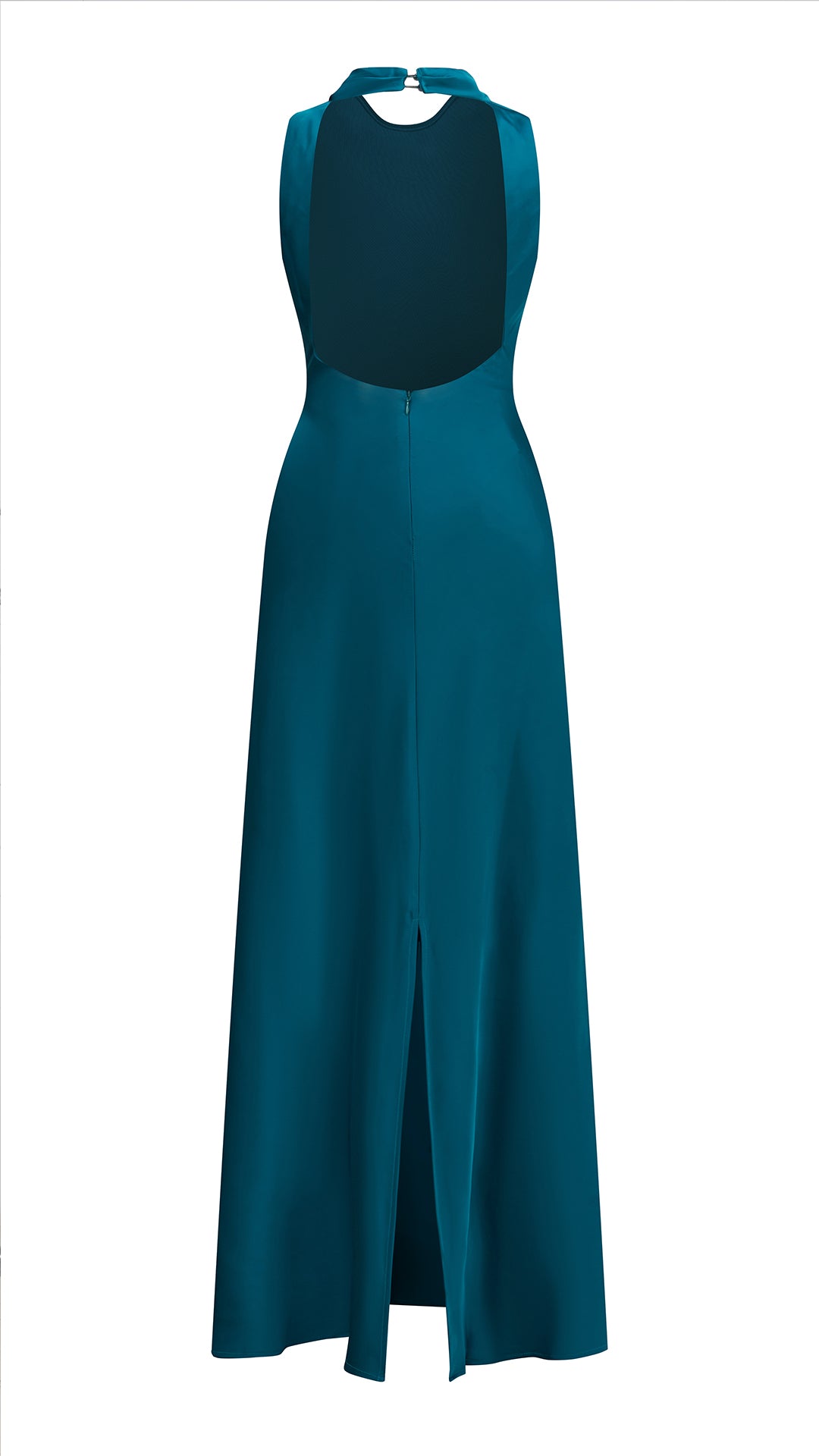 Abito lungo elegante senza maniche con scollo a collo drappeggiato e dettaglio a fibbia, in tessuto fluido, per cerimonie e occasioni speciali