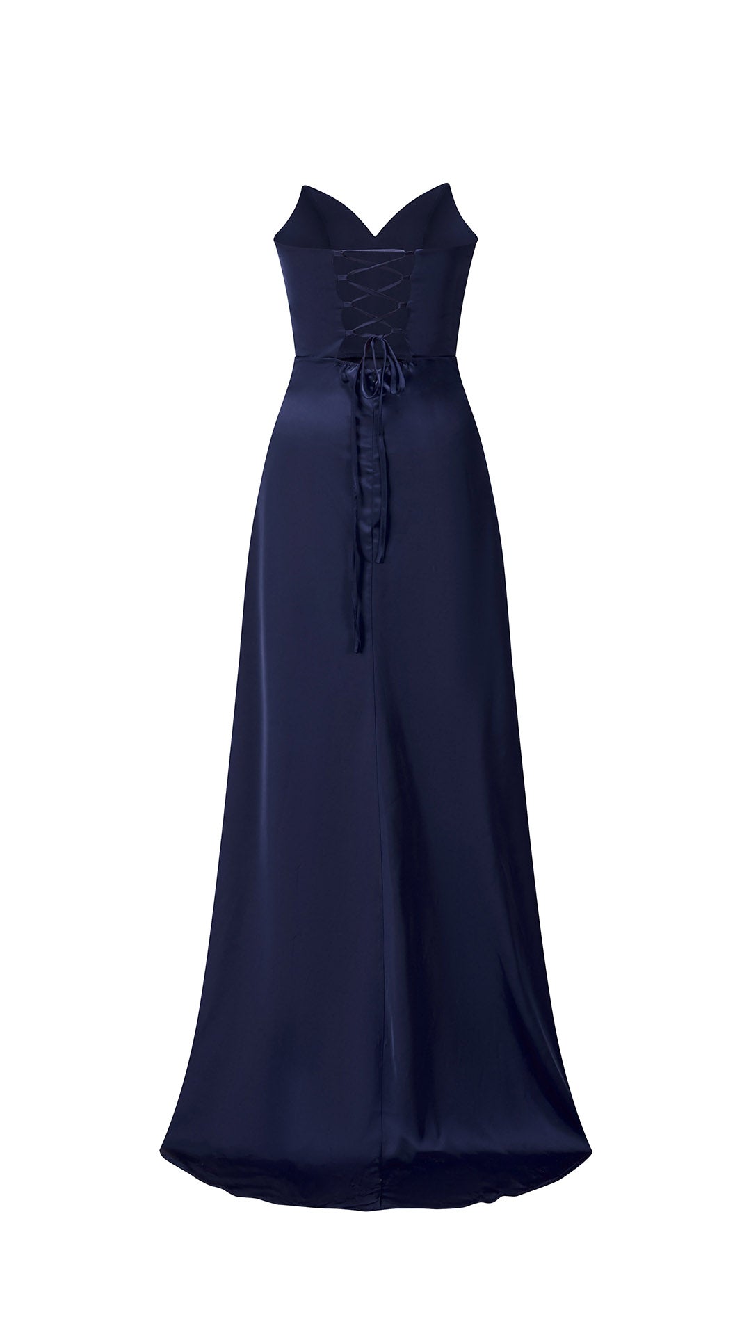 Abito lungo in raso donna, spalline sottili, collo a cascata, spacco frontale, elegante per cerimonie
