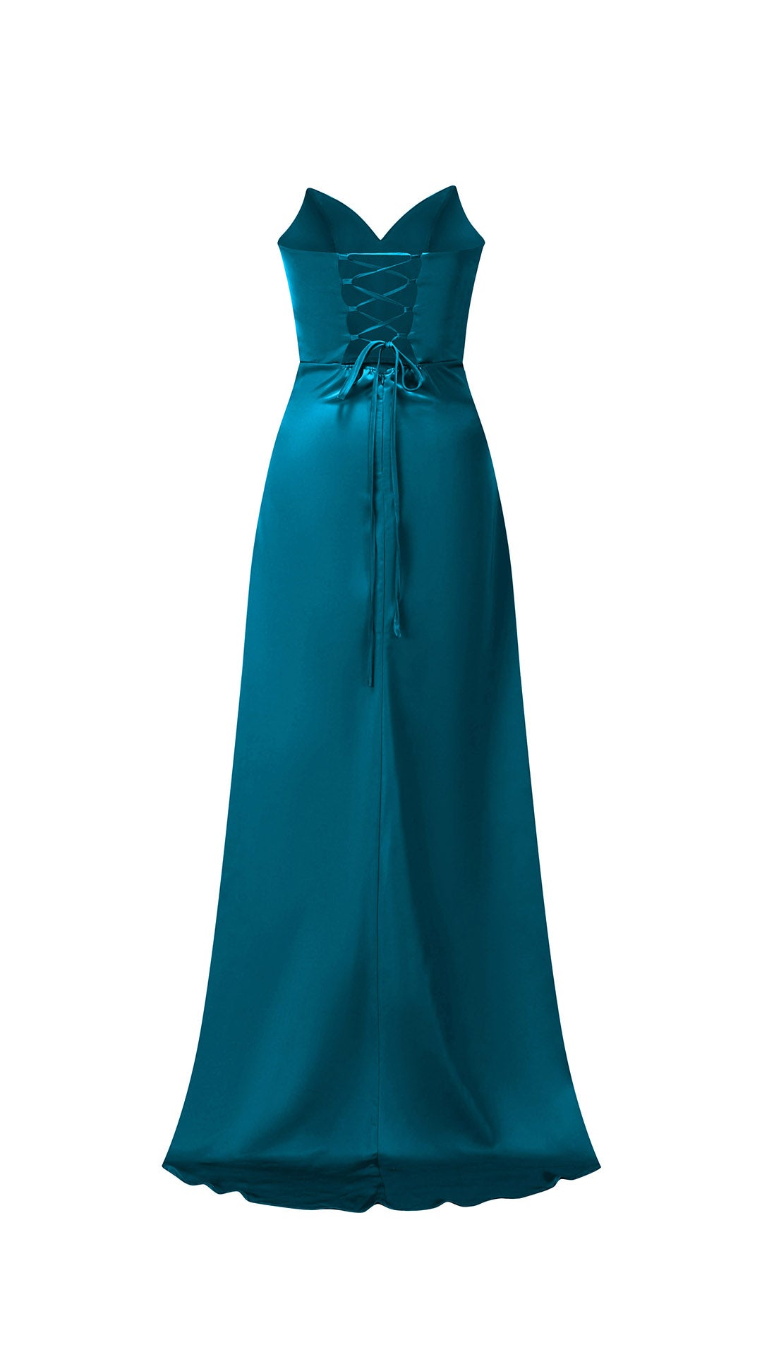 Abito lungo in raso donna, spalline sottili, collo a cascata, spacco frontale, elegante per cerimonie