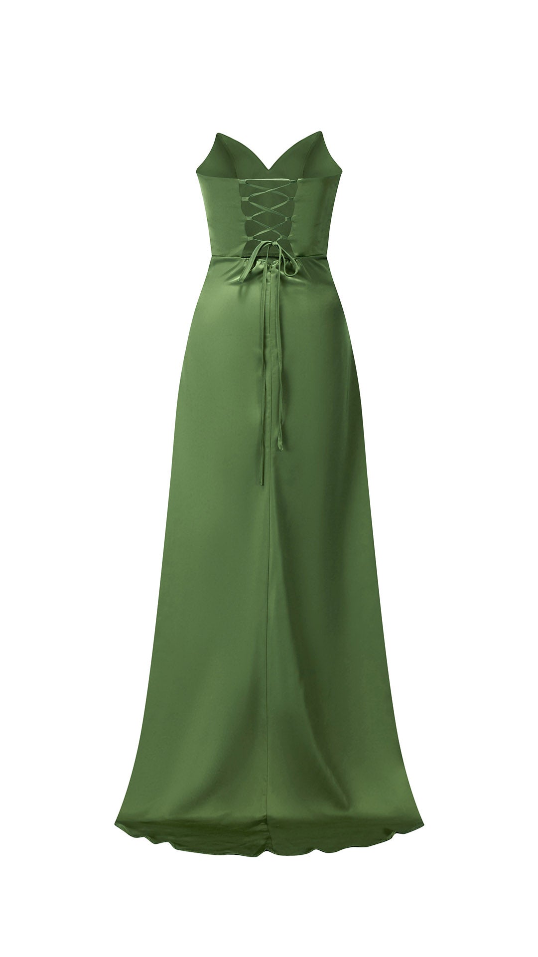 Abito lungo in raso donna, spalline sottili, collo a cascata, spacco frontale, elegante per cerimonie