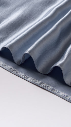 Vestito Lungo Satin Donna con Colletto Alto e Spalle Scoperte, Abito Elegante Cerimonia Busto Arricciato e Gonna Svasata