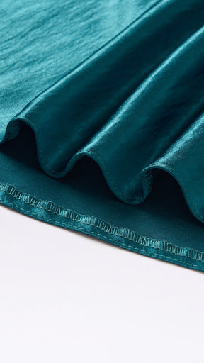 Vestito Lungo Satin Donna con Colletto Alto e Spalle Scoperte, Abito Elegante Cerimonia Busto Arricciato e Gonna Svasata