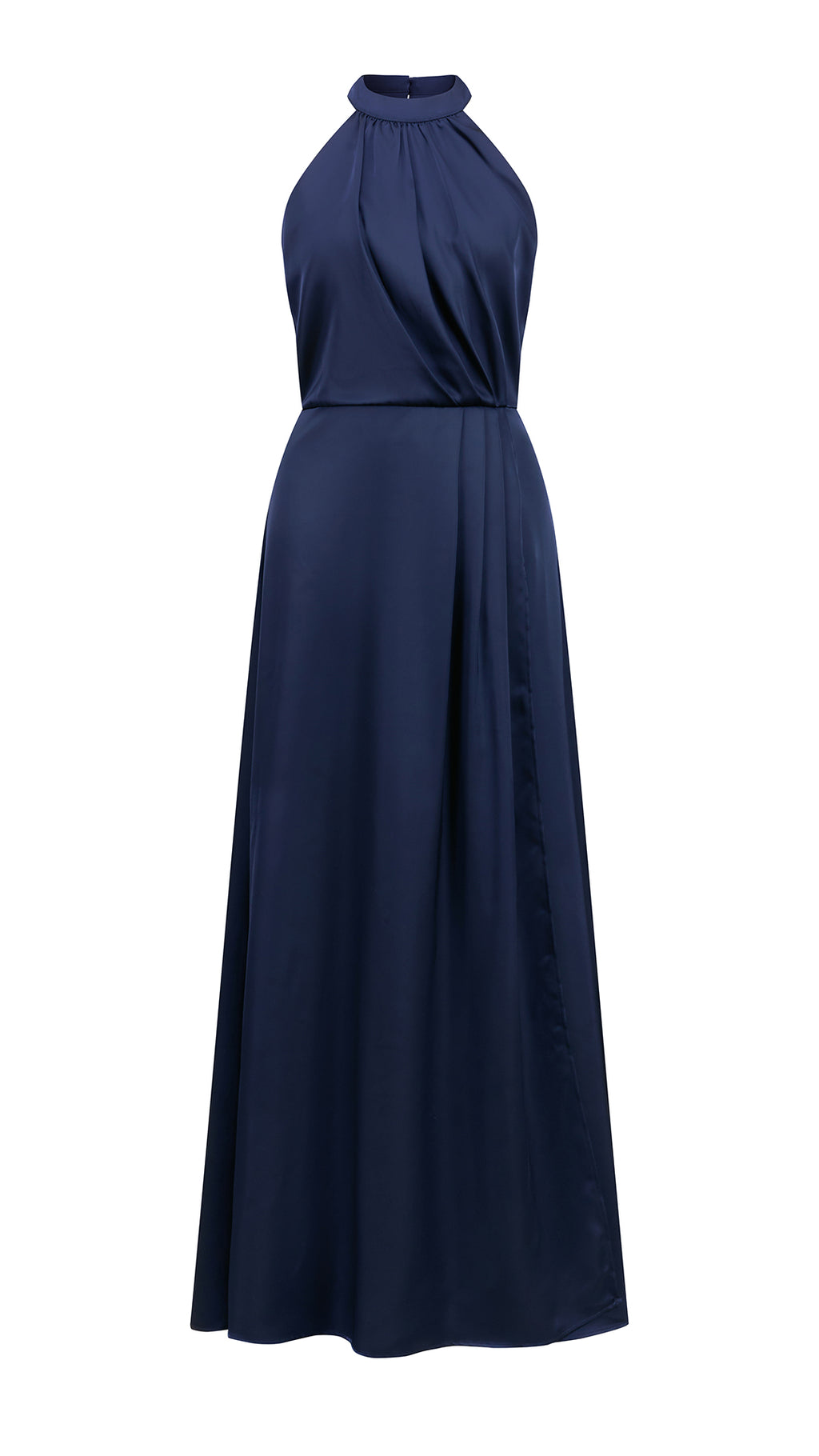 Abito lungo elegante con scollo a collo alto, senza maniche, in raso fluido, per cerimonie e occasioni speciali（副本）