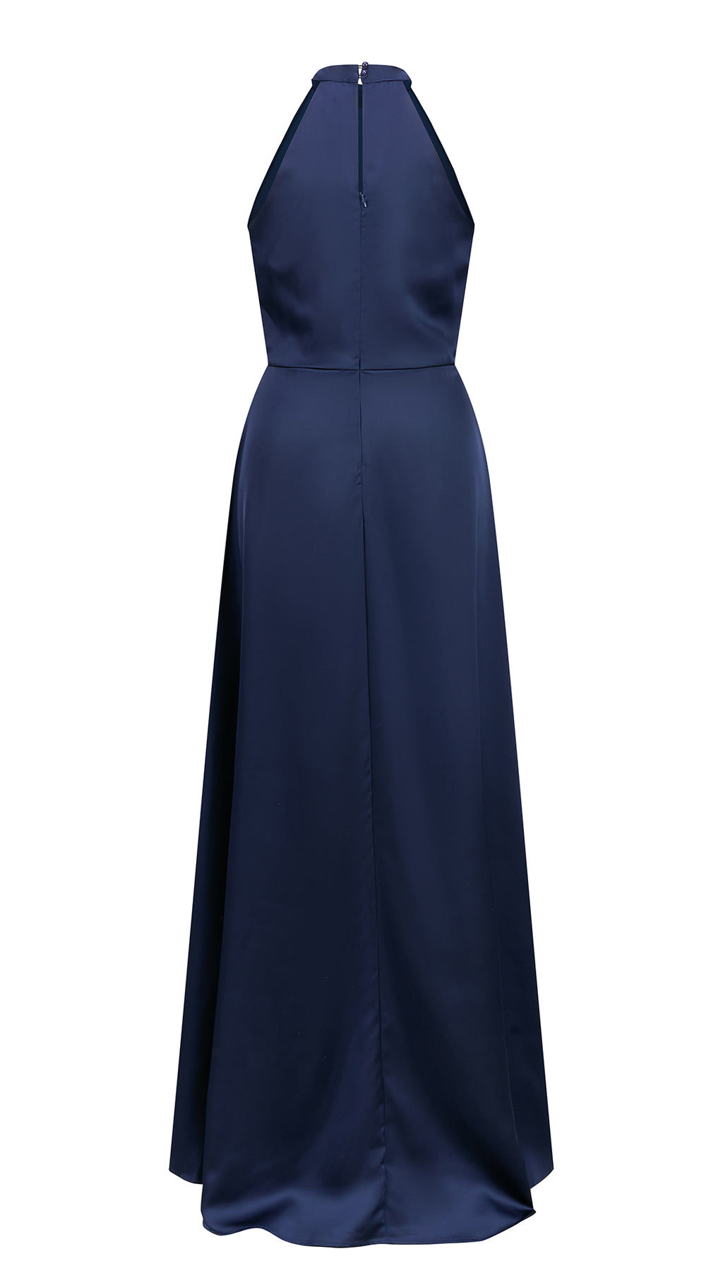 Abito lungo elegante con scollo a collo alto, senza maniche, in raso fluido, per cerimonie e occasioni speciali（副本）