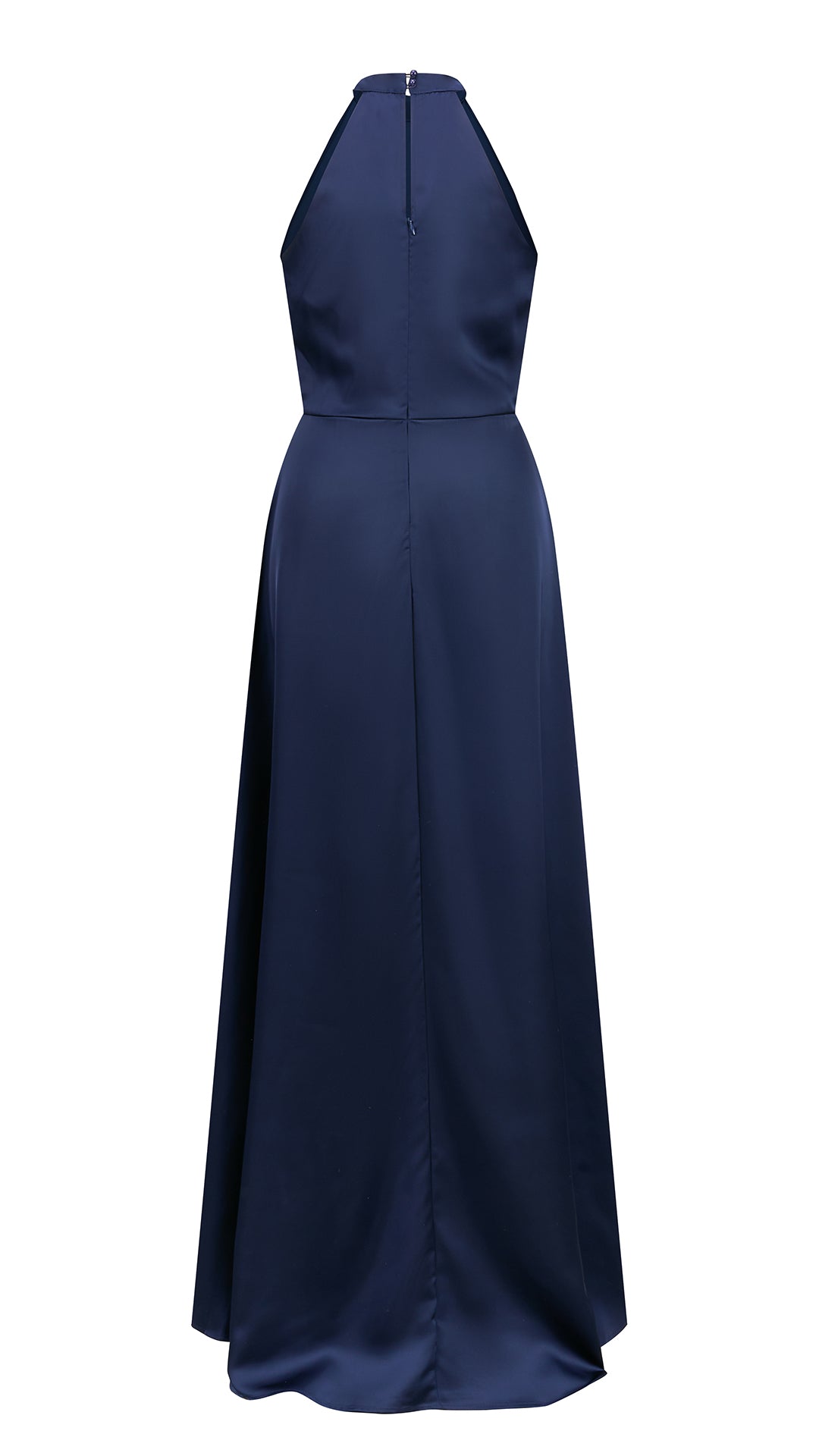 Abito lungo elegante con scollo a collo alto, senza maniche, in raso fluido, per cerimonie e occasioni speciali（副本）